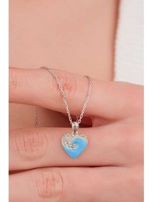 PremiumPort 925 Ayar Gümüş Dalga Desenli Kalp Kolye, Zarif ve Şık Takı