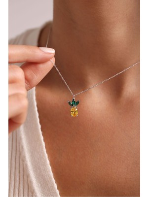 PremiumPort 925 Ayar Gümüş Rodyum Kaplama Sitrin Taşlı Ananas Kolye