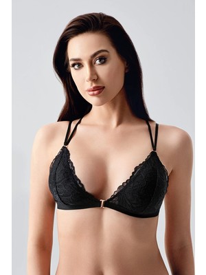 New Bra Sırt Tasarım Detay Dantelli Üçgen Bralet | Siyah 8326