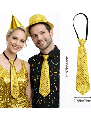 tp Buğz Altın Renk Pul Payetli Işıltılı Parti Kravatı 33 cm