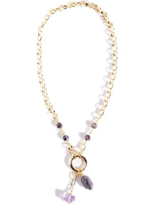 Jimmy Key Altın Rengi Ikili Doğal Taş Detaylı Kolye