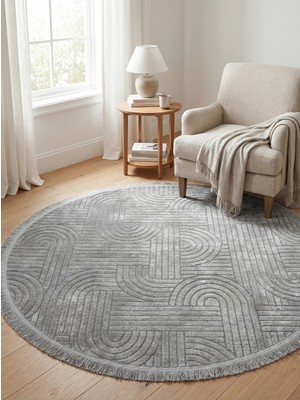Rovigo Home Şönil,dokuma, Kaymaz Taban Iskandinav Yuvarlak Salon Halısı-Gri