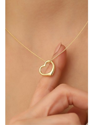 PremiumPort 925 Ayar Gümüş Altın Kaplama Kalp Kolye, Zarif ve Şık Takı