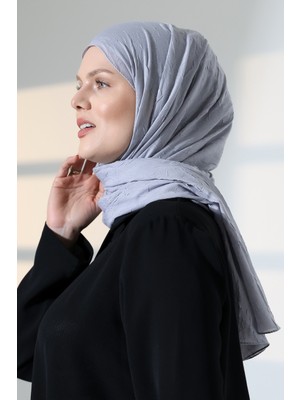 İhvan Online Kadın Tesettür Bambu Kraş Şal, Ütü Gerektirmeyen Doğal Hijab Başörtüsü (75X180 Cm) - Gri