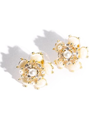 Jimmy Key Gümüş Rengi Incili Çiçek Figürlü Boncuklu Küpe