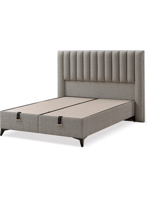 Mona Yatak Graft Modern Çift Kişilik Baza Seti Gri Keten Kumaş Başlıklı Dayanıklı Konforlu Lüks Set