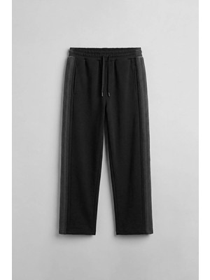 Abluka Online Erkek Baggy Fit Yan Şerit Fitilli Eşofman Altı Siyah