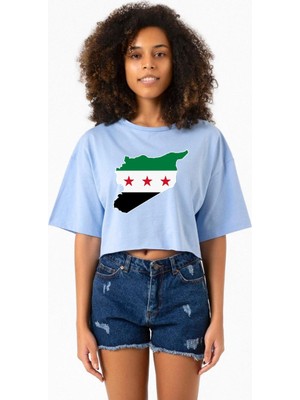 Suriye Yeni Bayrak Bebe Mavi Kadın Crop Tshirt