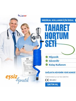 Plasyay Spiral Wc Taharet Hortumu Duvar Sabitlemeli Plastik Kelepçeli Yeni Ürün 120 Cm Mavi