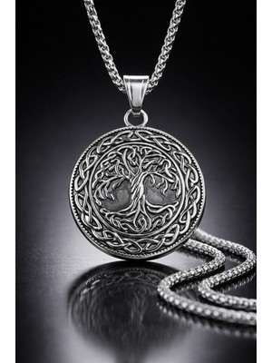 Voyage Accessory Paslanmaz Çelik Antrasit Renk Celtic Tree Of Life Hayat Ağacı Kolye