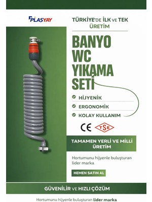 Plasyay Spiral Wc Hortum Matik Veranda Balkon Yıkama Kelepçe Rekorlu Yeni Ürün 1.5 Metre Set Gri