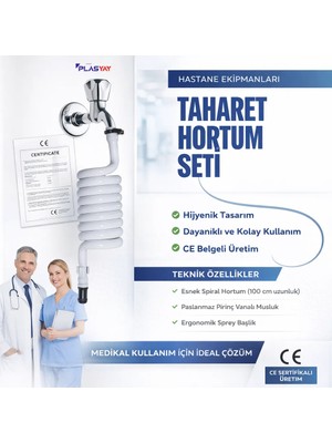 Plasyay Spiral Wc Taharet Hortumu Duvar Sabitlemeli Plastik Kelepçeli Yeni Ürün 2.5 Metre Beyaz