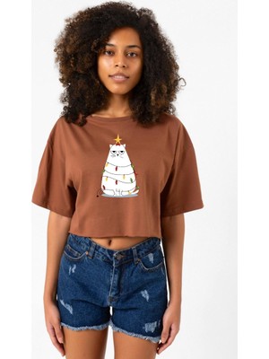 Grumpy Christmas Kahverengi Kadın Crop Tshirt