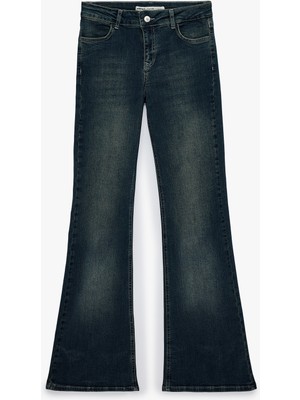 Koton Pamuklu Dar Kalıp Düşük Bel Ispanyol Paça Denim Pantolon - Flare Jeans