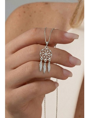 PremiumPort Gümüş Beyaz Altın Rodyumlu Düş Kapanı Kolye, Şık ve Zarif Tasarım