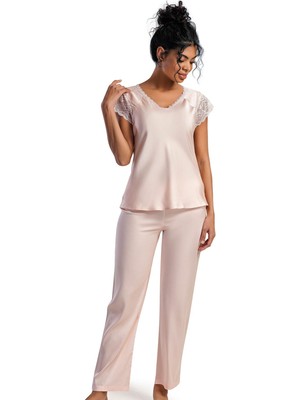 Vienetta Kadın Kısa Kol Saten Pembe Pijama Takımı C0T2N2161