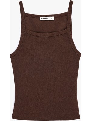Koton Slim Fit Ribanalı Kolsuz Kare Yaka Bluz