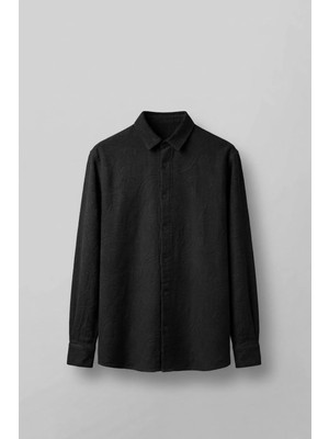 Abluka Online Erkek Relaxed Fit Jakar Desenli Uzun Kollu Gömlek Siyah