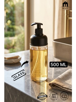 Muf Home Modern Cam Şeffaf Bulaşık Deterjanlık Seti Tezgah Üstü Cam Sabunluk Lavabo Deterjanlık 500ML