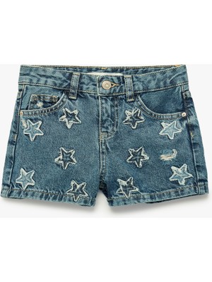 Koton Pamuklu Cepli Yıldız Desenli Denim Şort
