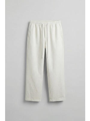 Abluka Online Erkek Relaxed Fit Jakar Desenli Bağcıklı Pantolon Ekru