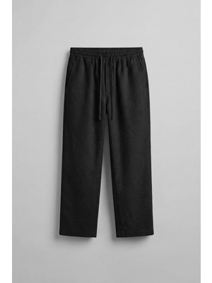 Abluka Online Erkek Relaxed Fit Jakar Desenli Bağcıklı Pantolon Siyah