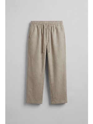 Abluka Online Erkek Relaxed Fit Jakar Desenli Bağcıklı Pantolon Krem