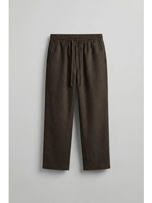 Abluka Online Erkek Relaxed Fit Jakar Desenli Bağcıklı Pantolon Kahverengi