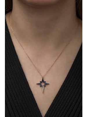 PremiumPort Parlak Renk Geçişli Kadın Gümüş Yıldız Kolye, Şık Takı Hediye