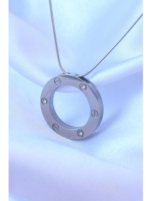 Fun And Market Buğz 316L Çelik Gümüş Renk Zirkon Taşlı Model Kolye - Buğz