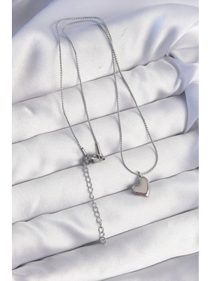 Fun And Market Buğz 316L Çelik Gümüş Renk Minimal Kalp Tasarımlı Kolye - Buğz