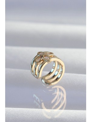 Fun And Market Buğz Pirinç Gold Renk Yonca Earcuff Küpe - Buğz