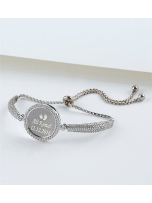 PremiumPort 925 Ayar Gümüş Kişiye Özel Isimli Rodyum Kaplamalı Bileklik