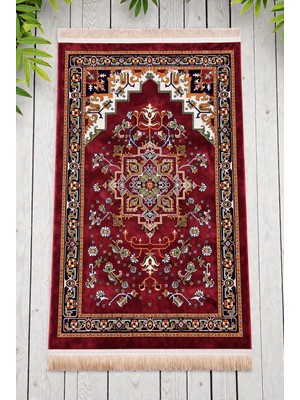 İhvan Online Halı Seccade Desenli – Klasik Motifli Kaymaz Tabanlı Namazlık - Kırmızı