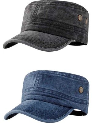 Tezzgelsin Unisex Eskitme Vintage %100 Pamuklu Castro Kep Şapka 2'li Set