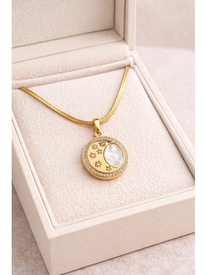 Fun And Market Buğz Paslanmaz Çelik Ay Yıldız Kolye Model 7 – Gold Kaplama Zirkon Taşlı Zarif Tasarım | Kararmaz Kadın Kolyesi