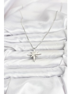 Fun And Market Buğz 316L Çelik Zincir Gümüş Renk Kutup Yıldızı Model 60 cm Zincir Kadın Kolye - Buğz