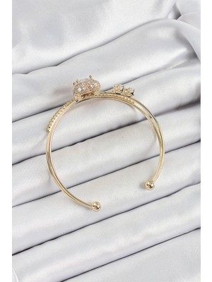 Fun And Market Buğz Pirinç Gold Renk Kalpli Zirkon Taşlı Kadın Bileklik - Buğz