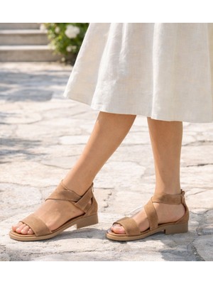 Twoegoist Kadın Hakiki Süet Deri Geniş Kalıp Konforlu Günlük Şık Sandalet