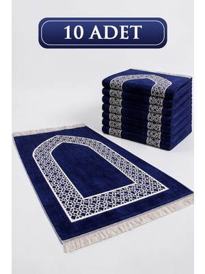 İhvan Online 10 Adet Mihraplı Kadife Seccade Seti - Dağıtmalık, Mevlüt, Hac Umre Hediyelik - Lacivert