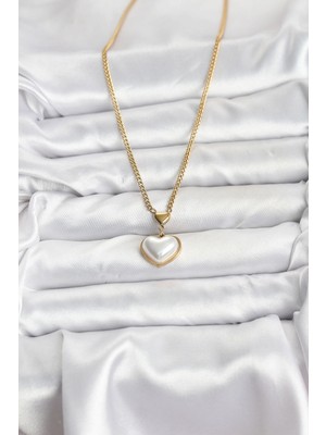 Fun And Market Buğz 316L Çelik Zincir Gold Renk Bombeli Kalp Model Kadın Kolye - Buğz