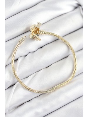 Fun And Market Buğz Pirinç Charm Zirkon Taşlı Taç Model Gold Renk Kadın Bileklik - Buğz