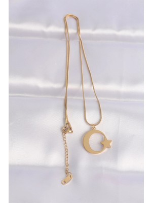Fun And Market Buğz 316L Çelik Zincir Gold Renk Ay Yıldız Unisex Kolye - Buğz