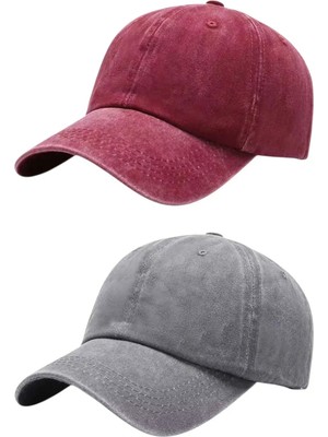 Tezzgelsin Unisex Eskitme Vintage %100 Pamuklu Ayarlanabilir Beyzbol Kep Şapka 2'li Set