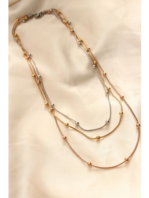 Fun And Market Buğz 316L Çelik Karışık Renkli Topçuk Tasarımlı Çoklu Kolye - Buğz