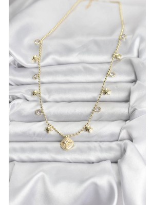 Fun And Market Buğz Pirinç Gold Renk Zirkon Taşlı Kutup Yıldızı Model Kadın Kolye - Buğz