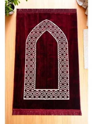 İhvan Online 10 Adet Mihraplı Kadife Seccade Seti - Dağıtmalık, Mevlüt, Hac Umre Hediyelik - Bordo