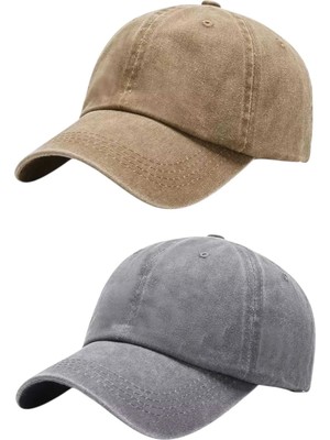 Tezzgelsin Unisex Eskitme Vintage %100 Pamuklu Ayarlanabilir Beyzbol Kep Şapka 2'li Set