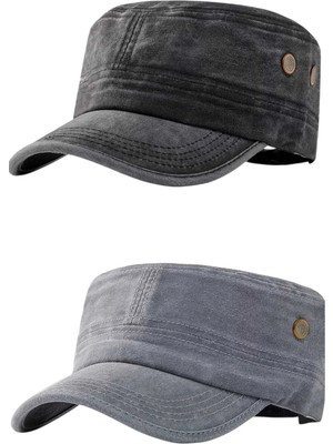 Tezzgelsin Unisex Eskitme Vintage %100 Pamuklu Castro Kep Şapka 2'li Set