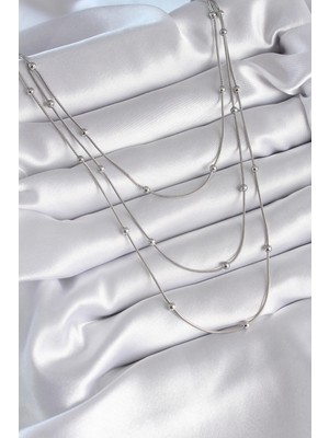 Fun And Market Buğz 316L Çelik Gümüş Renk 3'lü Topçuk Detay Kadın Kolye - Buğz